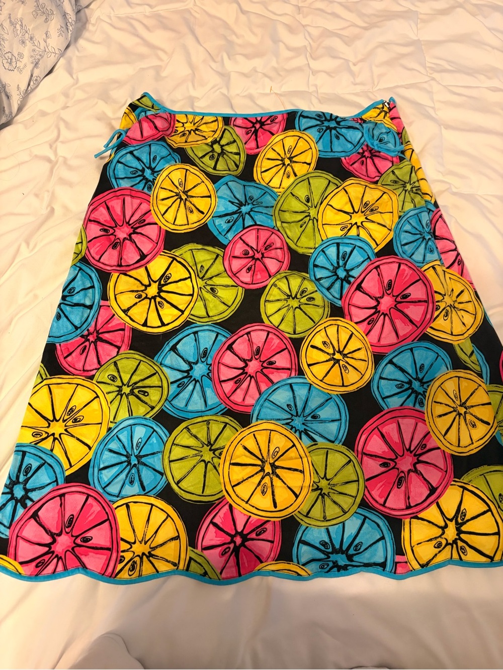 Colorful Citrus Print A-Line Skirt - Pink, Yellow, Blue, Green